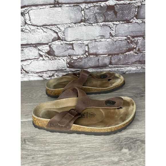 Betula Birkenstock Gizeh Brown Leather Cork Thong Sandals Women Sz 38EU/7.5M US - Picture 10 of 16